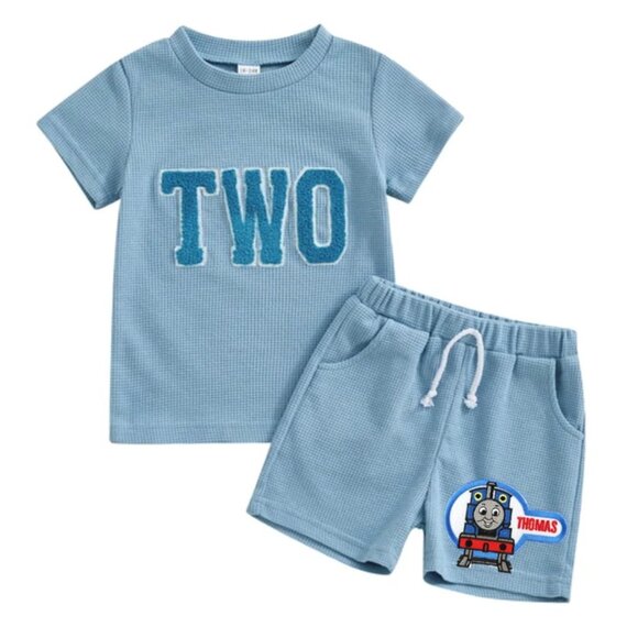 Thomas the Train Outfit  Second Birthday Thomas the Train Clothes Shirt Shorts - Picture 3 of 3